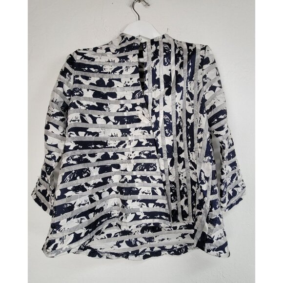Yushi Womens Navy & White Abstract Floral Print Button-Up Tunic Shirt Small - Picture 1 of 8